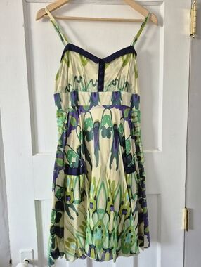Anthripologie Aryeh Colorful Sleeveless Babydoll Dress Green Sz S